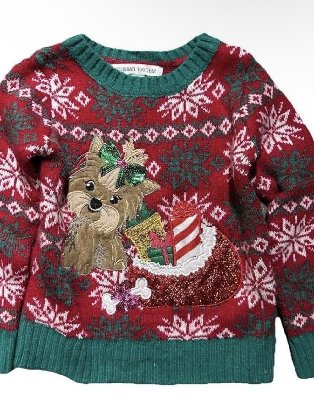 Toddler Girl Ugly Christmas Sweater Red Green Holiday Size XXS (4/5)